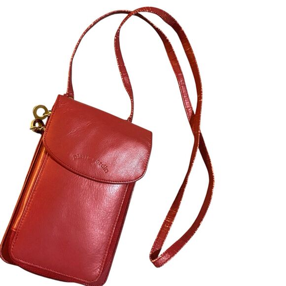 Vtg Pierre Cardin Leather Crossbody Handbag Expandable 9x6 Pen Calc Pockets Red - Picture 1 of 15